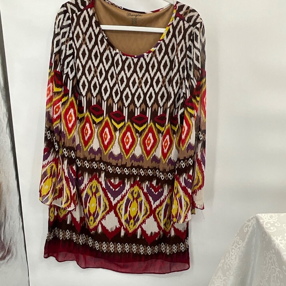 Wrangler XL Boho-Style‎ Brown Printed Tunic Dress In Geometric Pattern